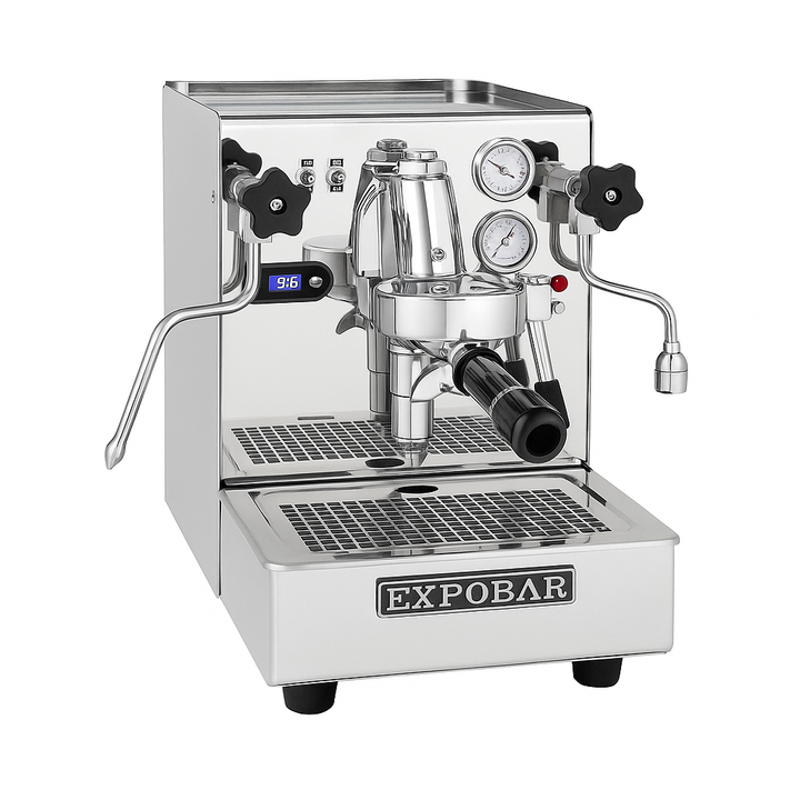 Espresso machine with EXPOBAR branding on a white background